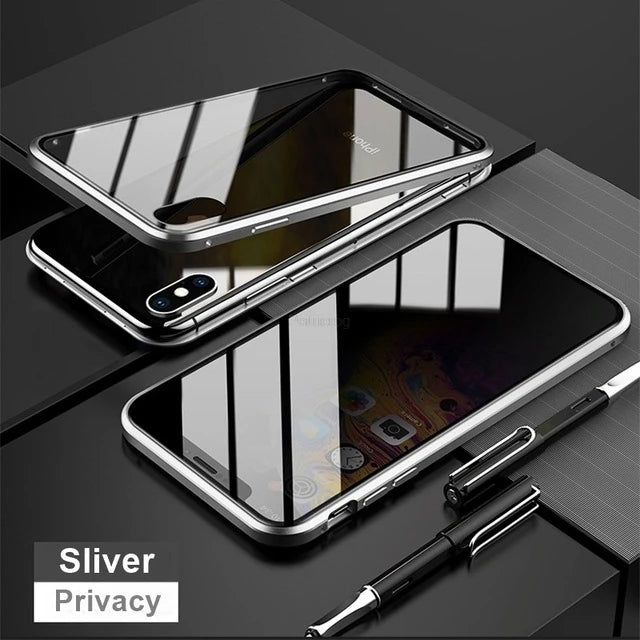 Privacy Magnetic Glass Metal Case For iPhone