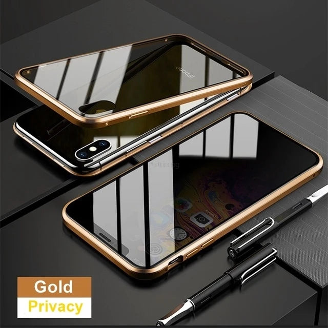 Privacy Magnetic Glass Metal Case For iPhone