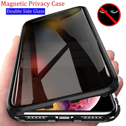 Privacy Magnetic Glass Metal Case For iPhone